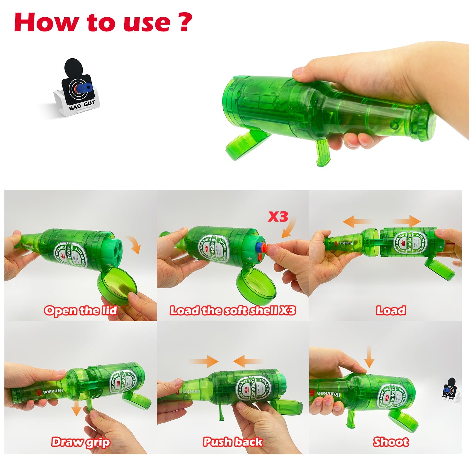Drink Bottle Toy Gun with Foam Dart Bullets, Toy Foam Blaster Guns for Boy & Girl, Soda Blaster Guns Shooting Model,