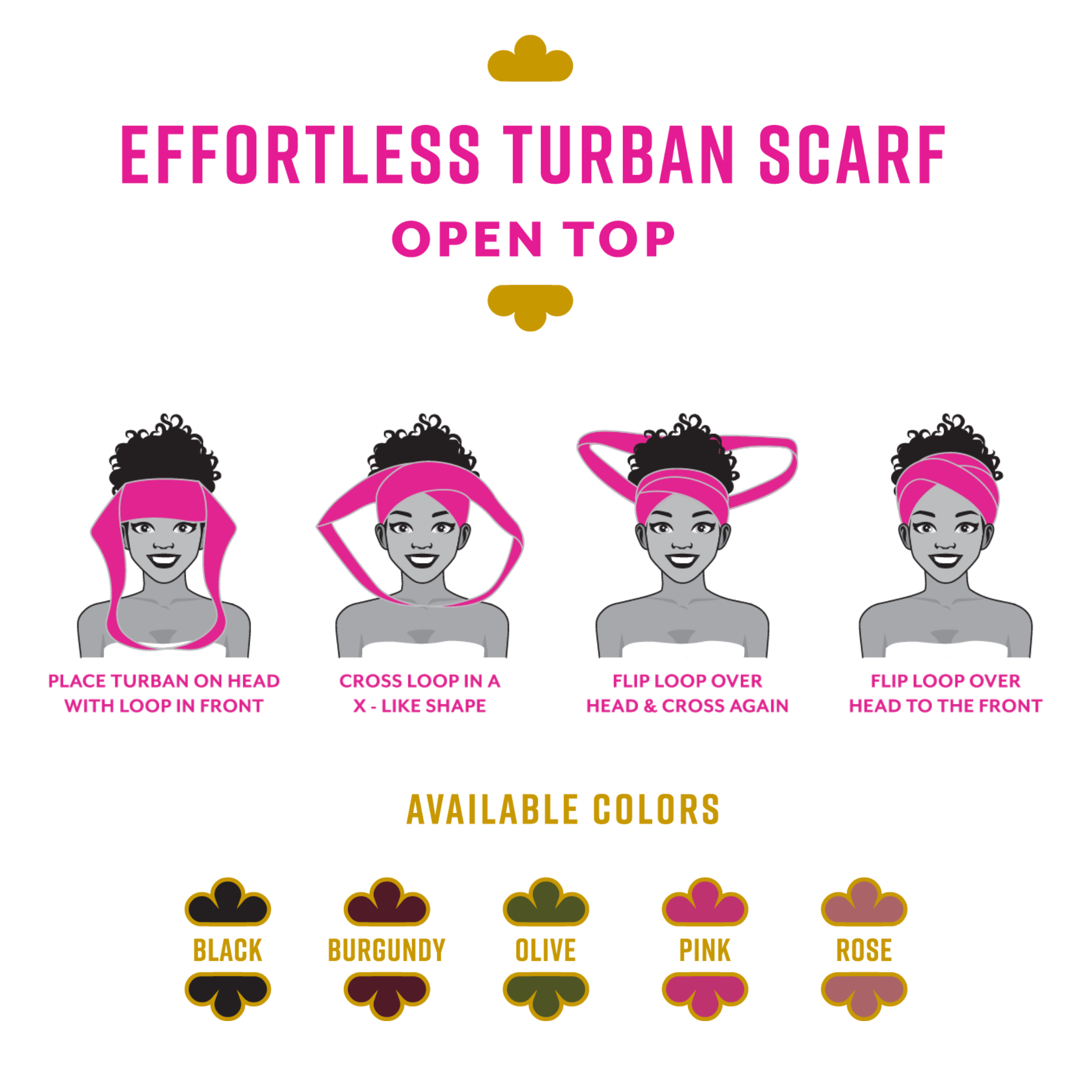 Ms. Remi Effortless Turban Scarf Open Top, 1 Count, Black