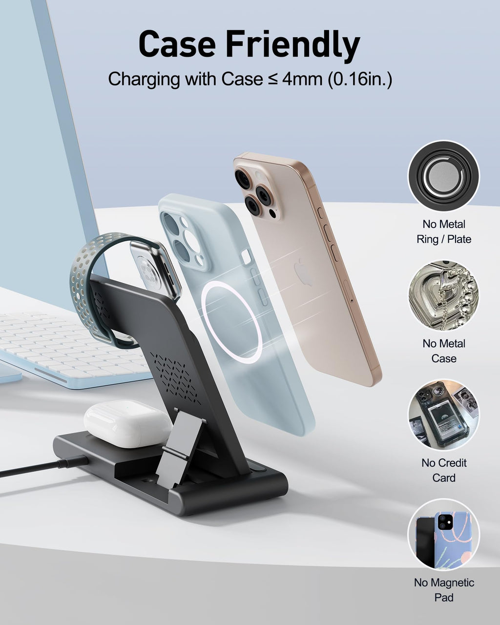 Travel Portable Wireless Fast Charger For Apple & Android Charging Station,3 In