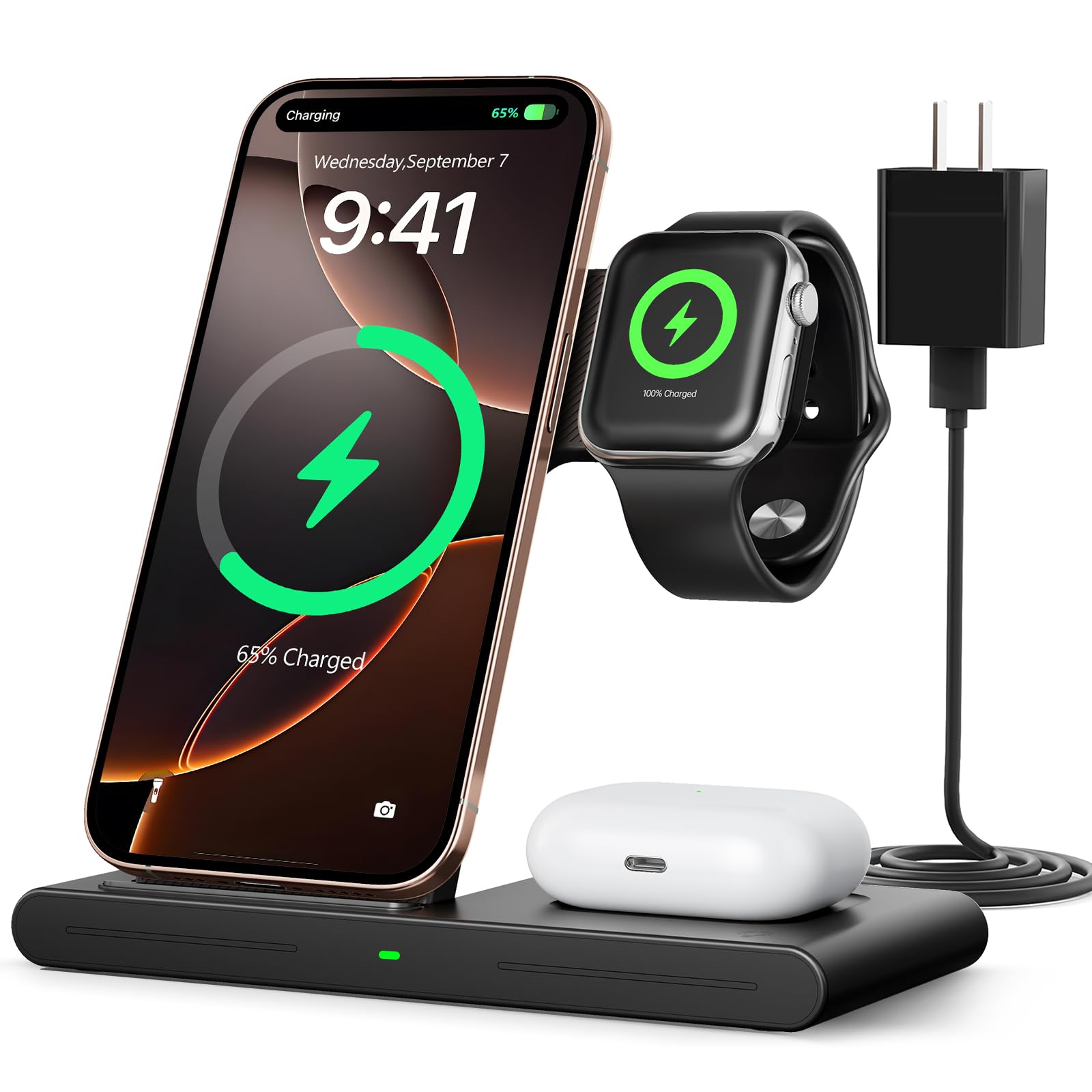 Travel Portable Wireless Fast Charger For Apple & Android Charging Station,3 In