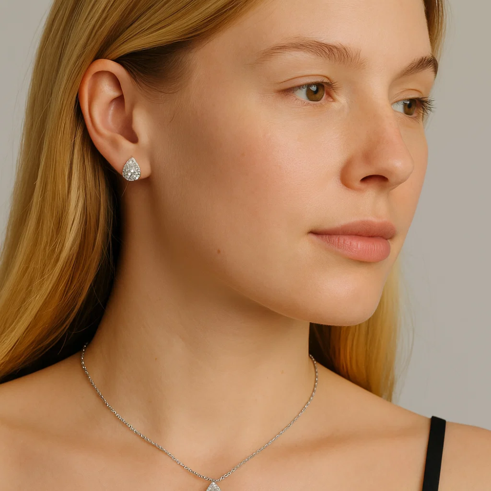 Teardrop Crystal Necklace and Teardrop Crystal Earring Set