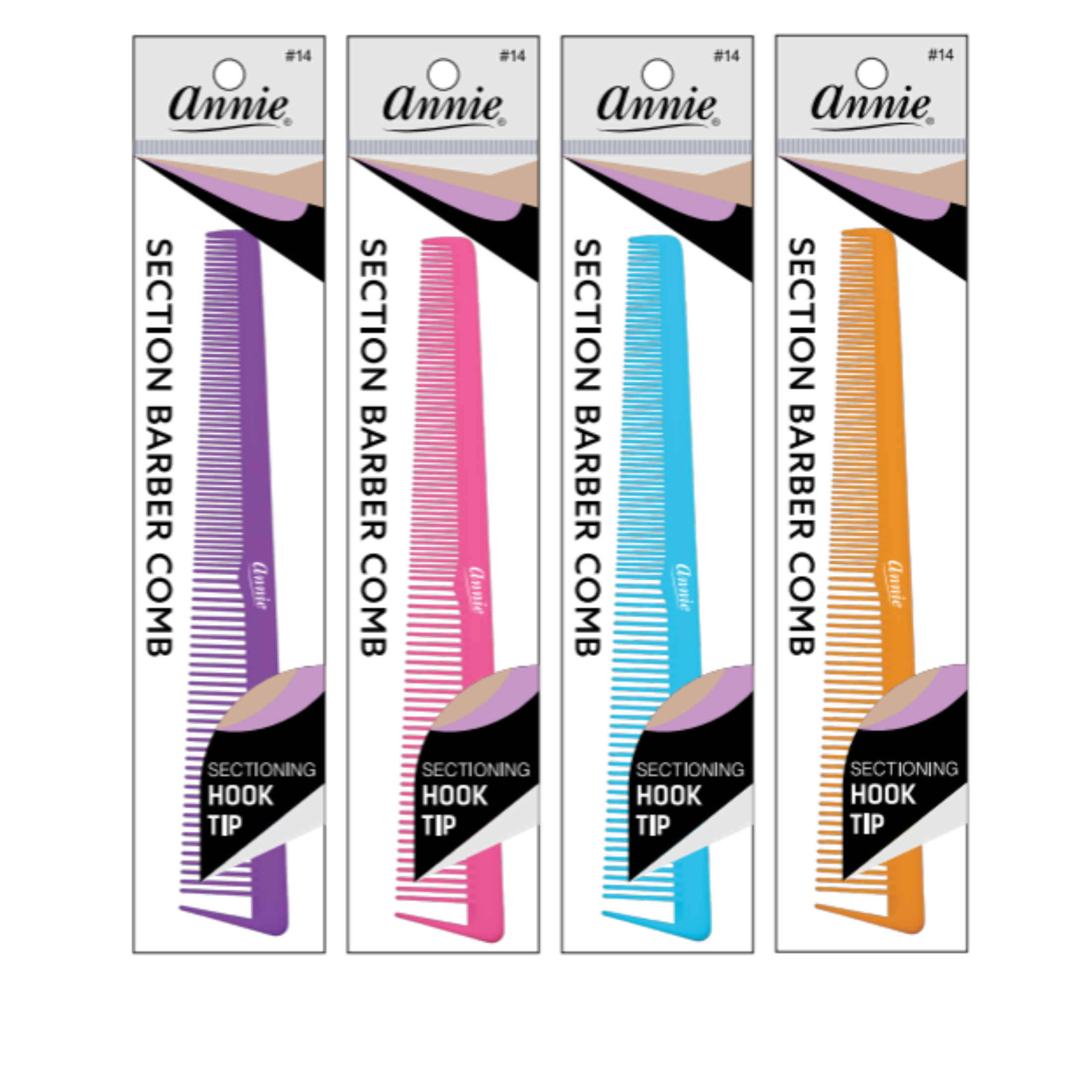 Annie Section Barber Comb with Hook Tip, 1 Count, Assorted