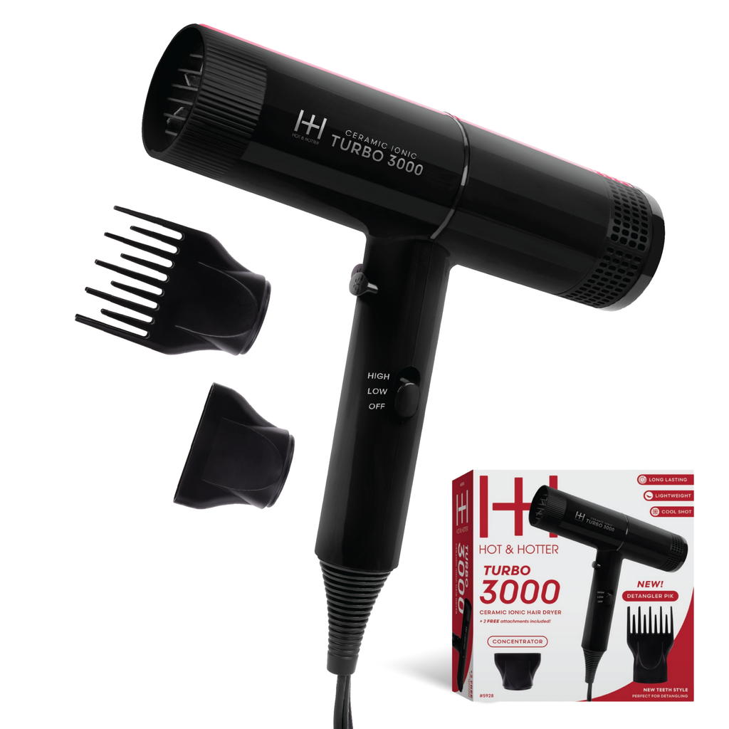 Hot & Hotter Ceramic Turbo 3000 Hair Dryer, Black