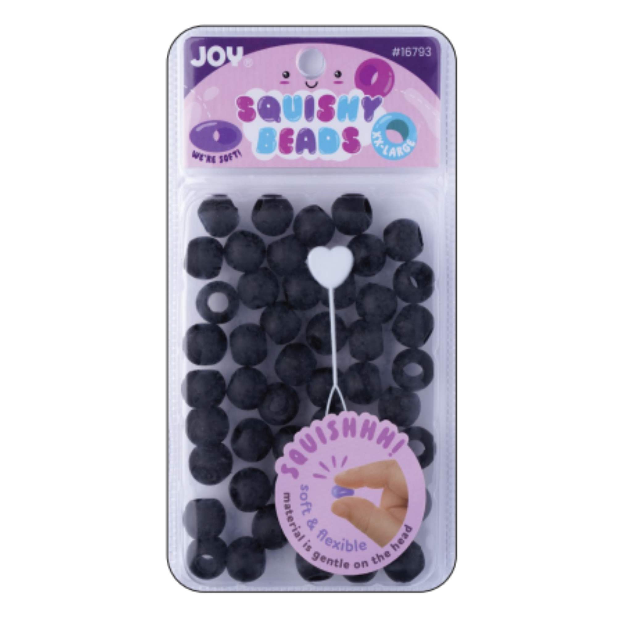 Joy Round Squishy Hair Beads XX-Large, 50 Count, Black