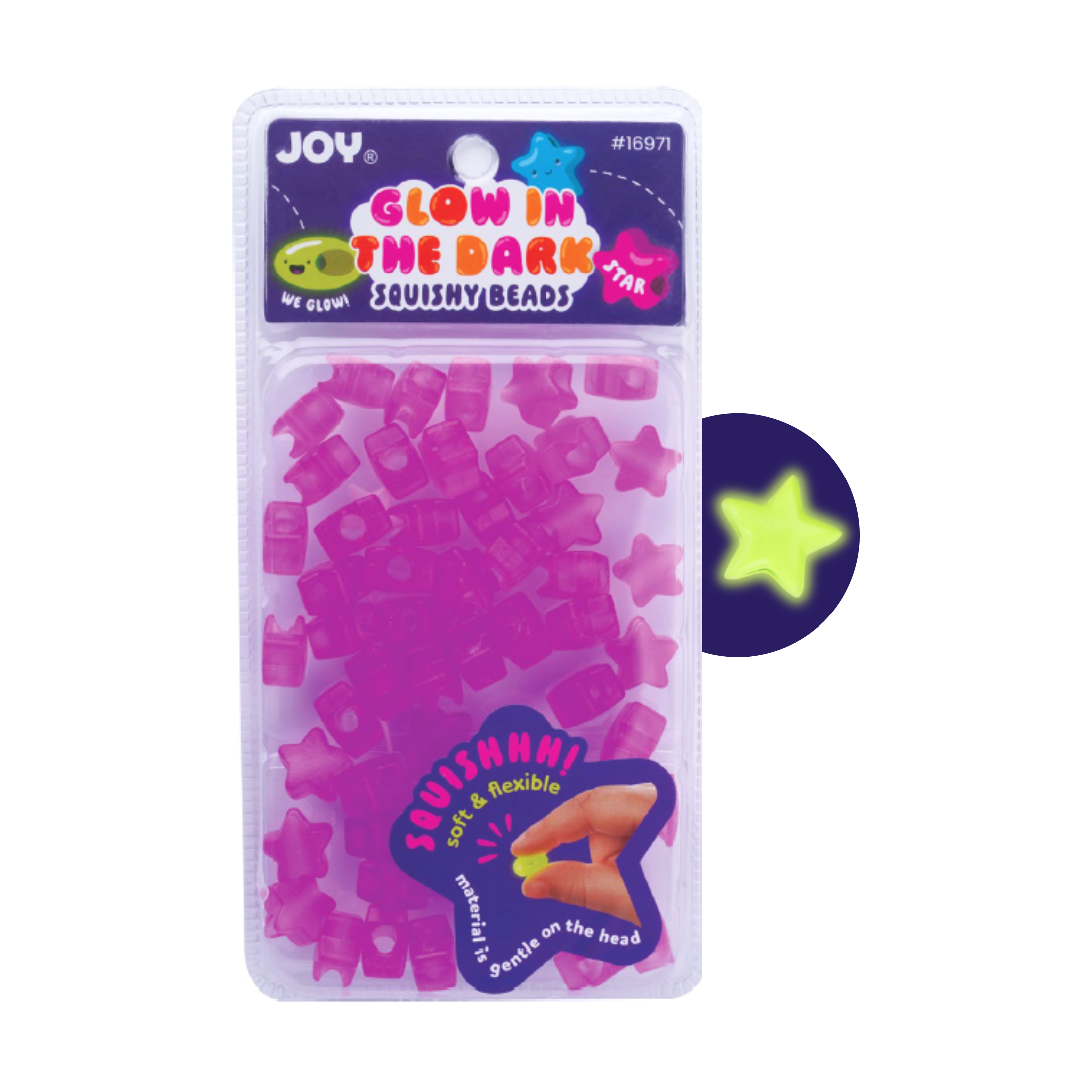 Joy Star Squishy Beads XX-Large, 60 Count, Glow-In-The-Dark Purple