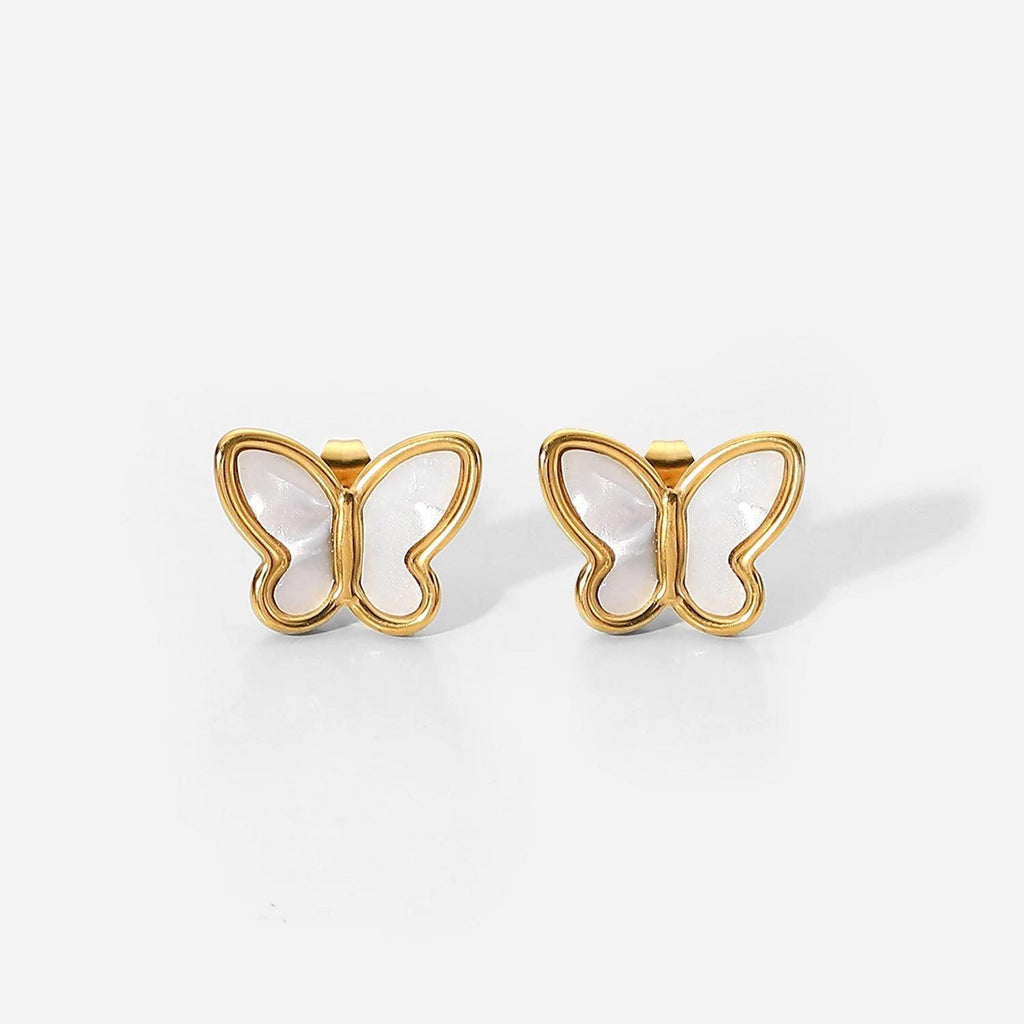 Butterfly Stud Earrings Featuring Mother of Pearl Inlay