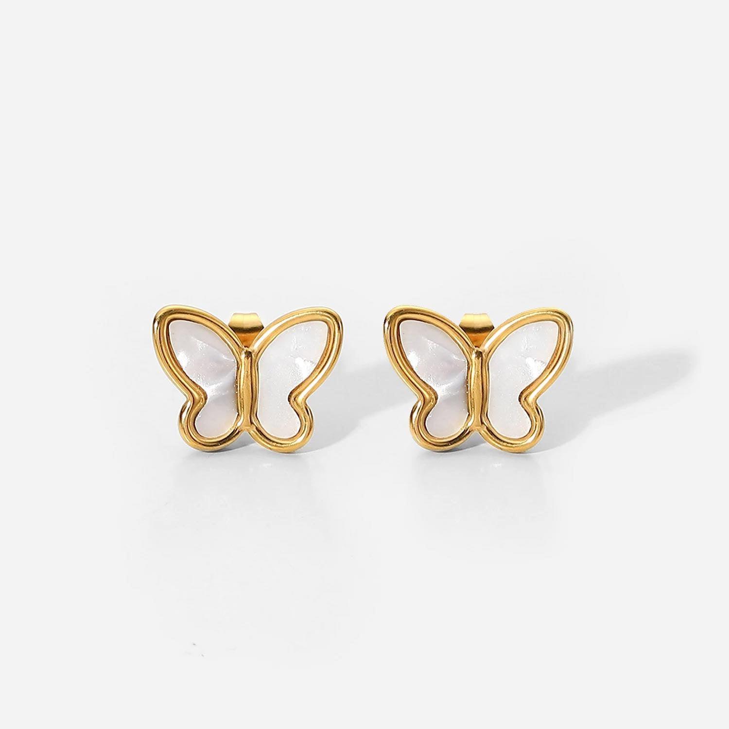 Butterfly Stud Earrings Featuring Mother of Pearl Inlay