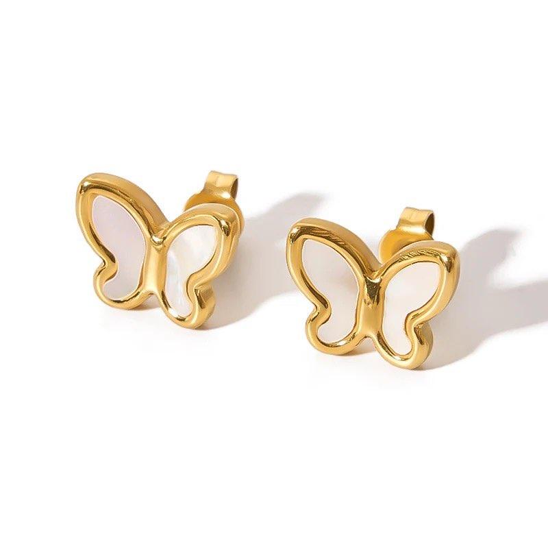 Butterfly Stud Earrings Featuring Mother of Pearl Inlay