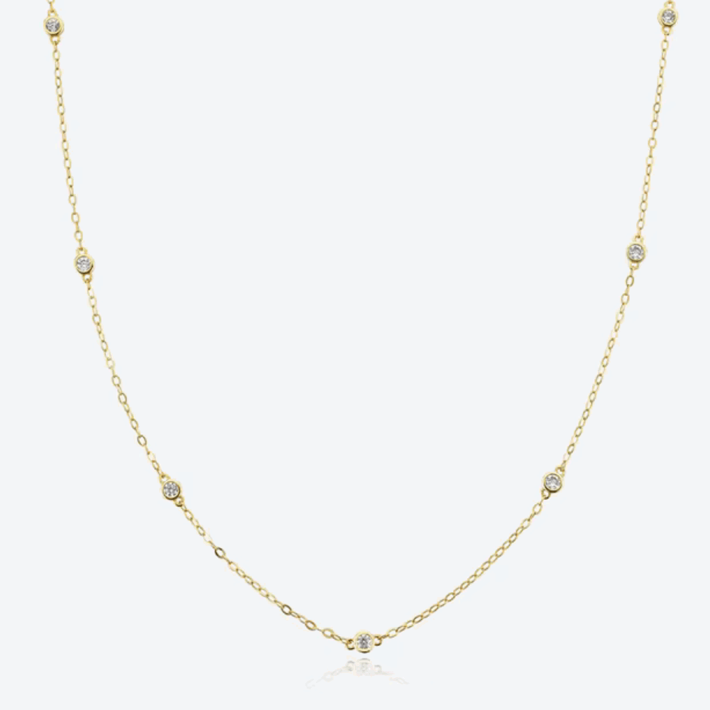 Cosmic Halo Bezel Dainty Necklace with 7 Round Cut Cubic Zirconia