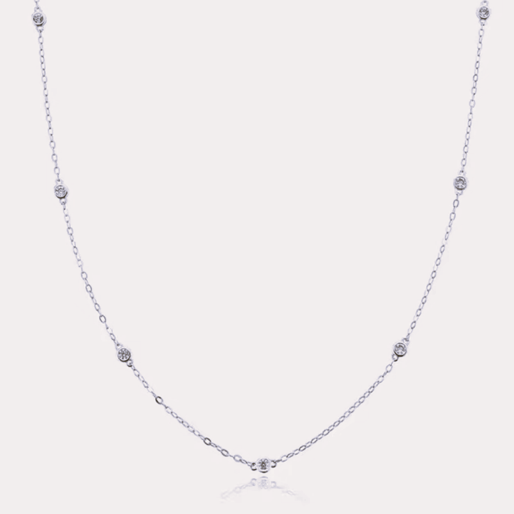 Cosmic Halo Bezel Dainty Necklace with 7 Round Cut Cubic Zirconia