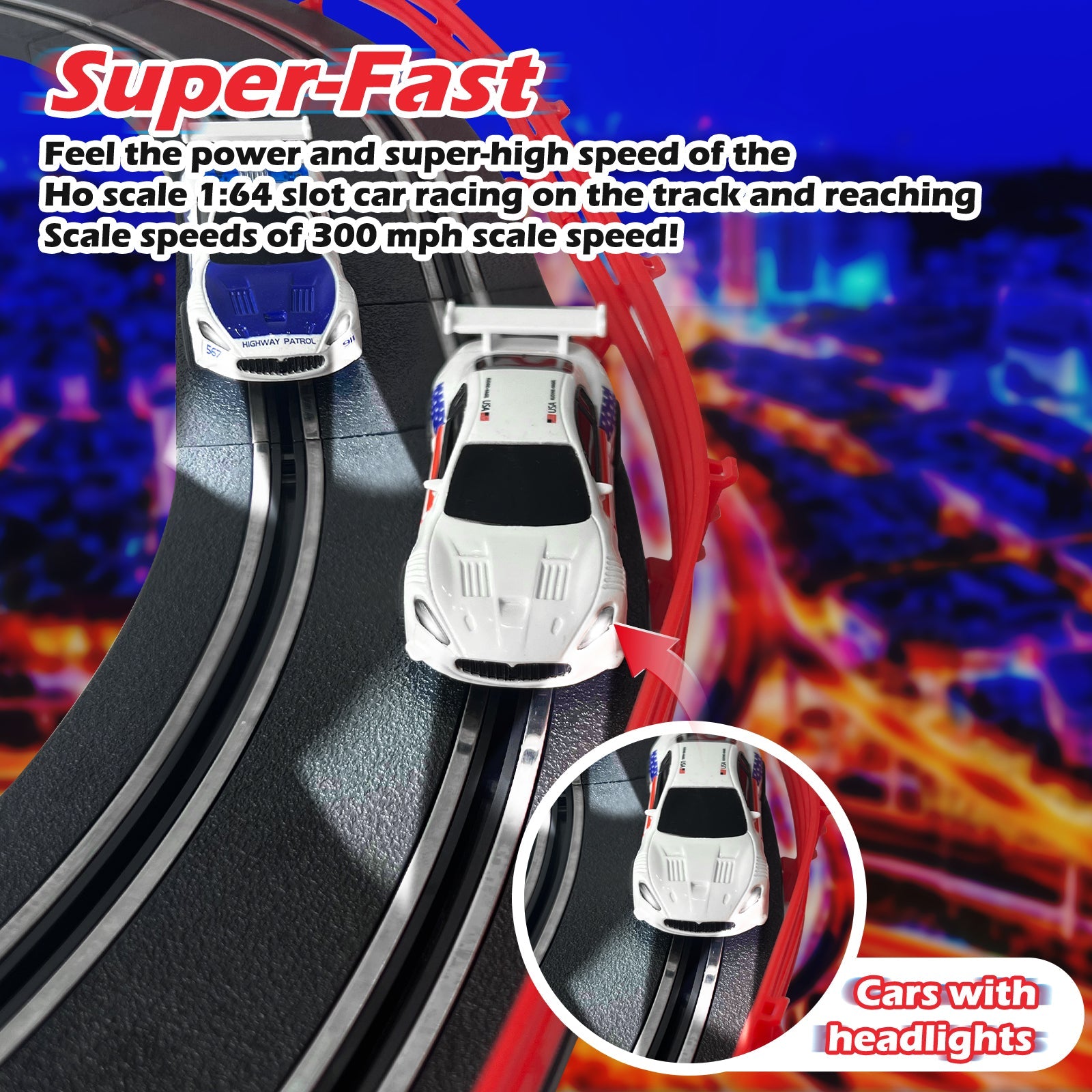 MR-02 Slot Car Racing Set – Deluxe Electric Race Track with 4 Cars & Dual Controllers