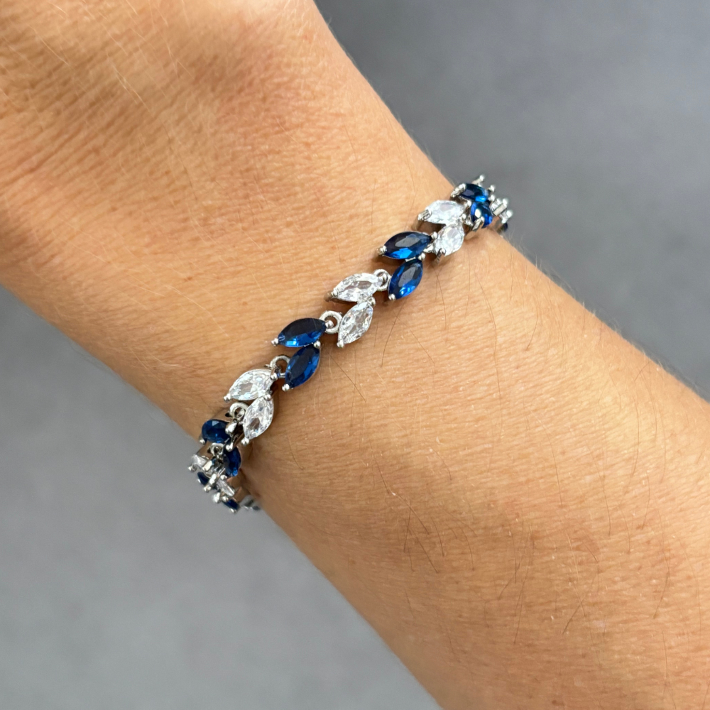 Marquise Cubic Zirconia Tennis Bracelets with Blue Sapphire and White Diamond Cubic Zirconia