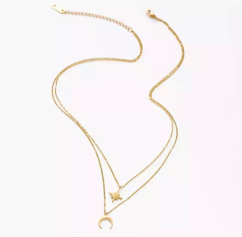 Moon and Star Layered Necklace