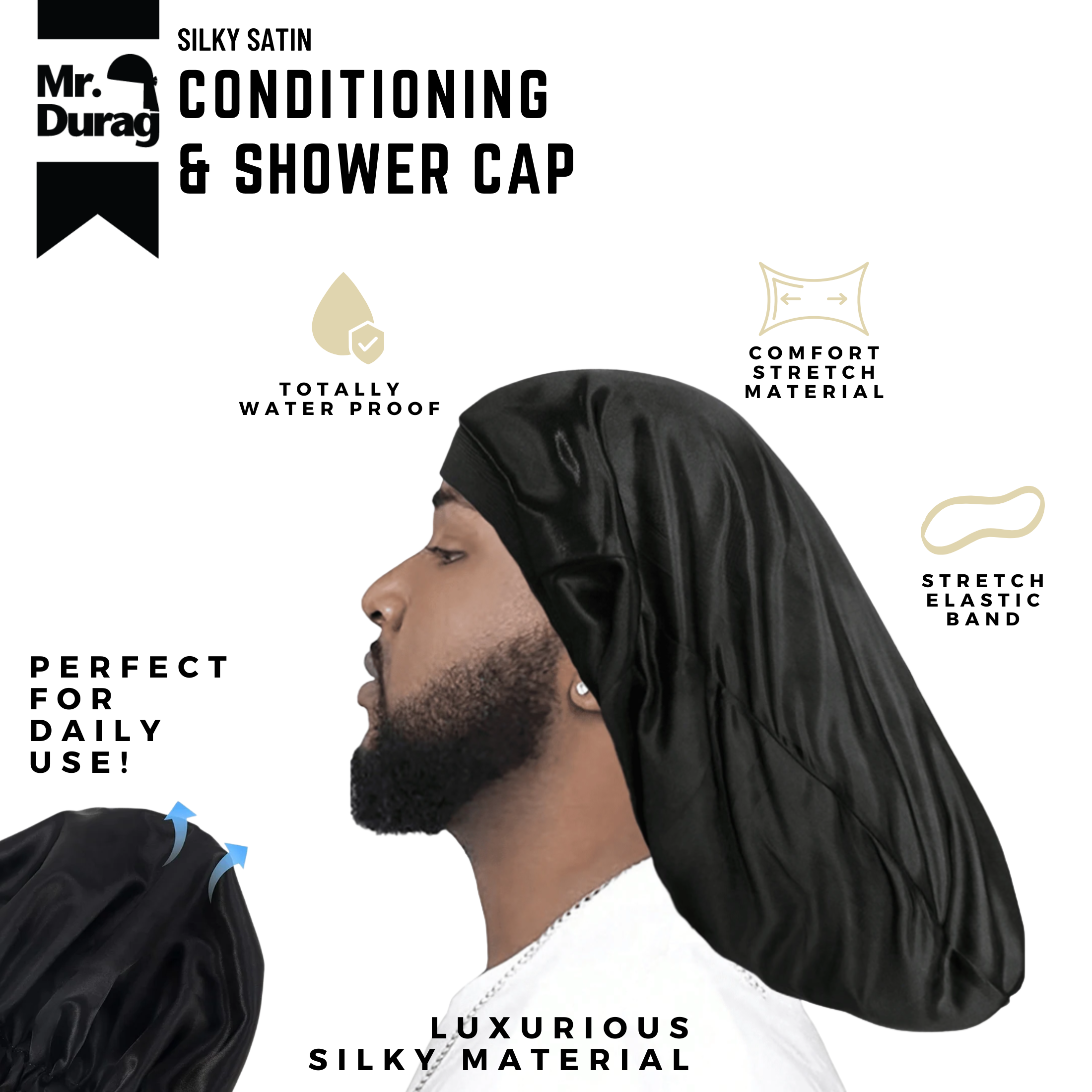 Mr. Durag Shower & Conditioning Cap Braid, 1 Count, Black