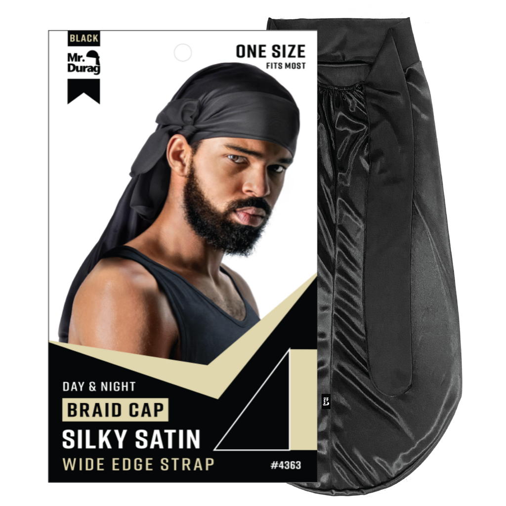Mr. Durag Silky Satin Strap Day & Night Braid Cap, 1 Count, Black