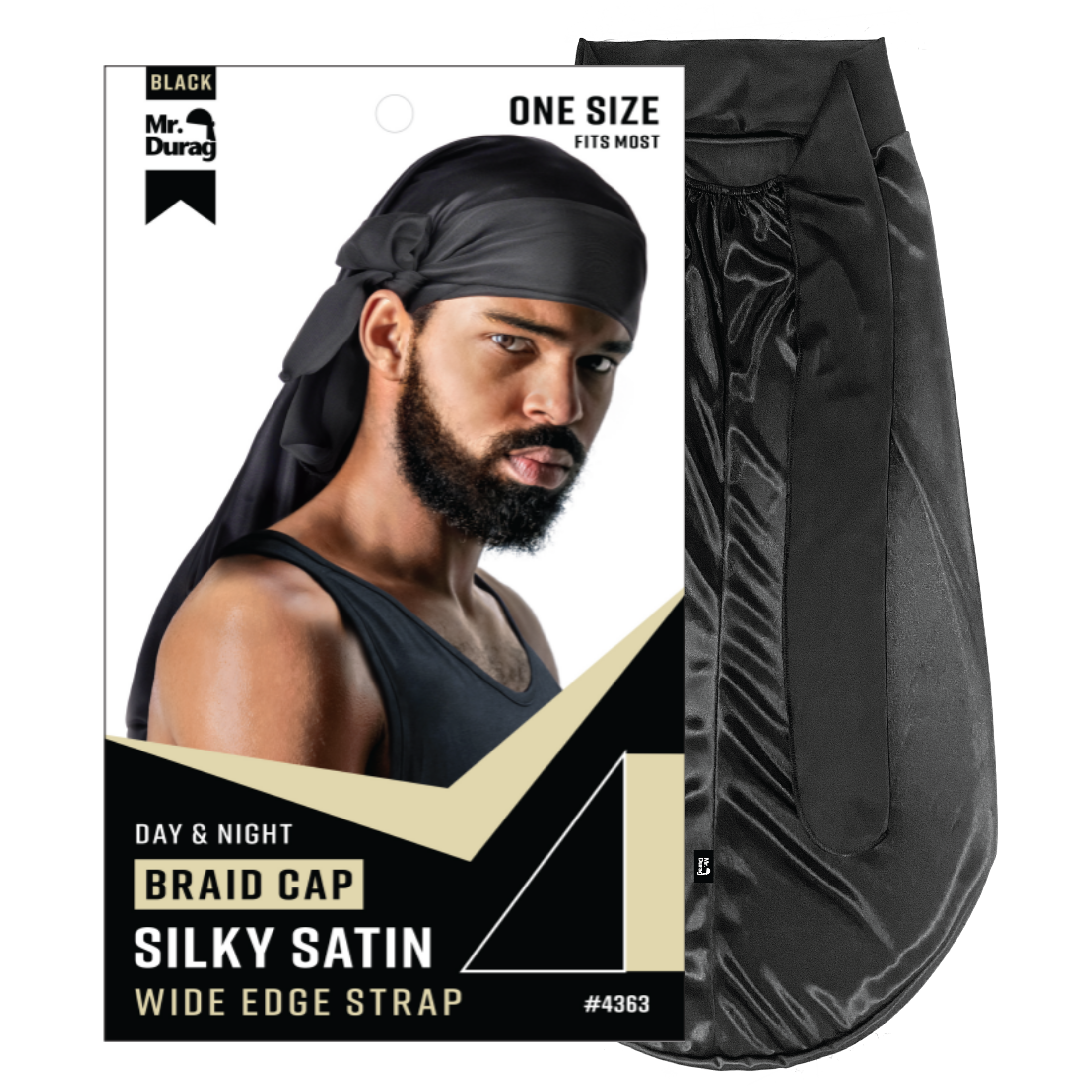 Mr. Durag Silky Satin Strap Day & Night Braid Cap, 1 Count, Black