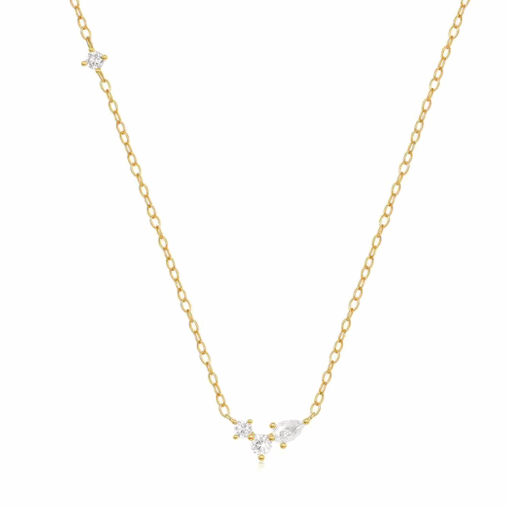 Orlina Delicate Necklace with Three Round and One Pear Cut Cubic Zirconia Stones