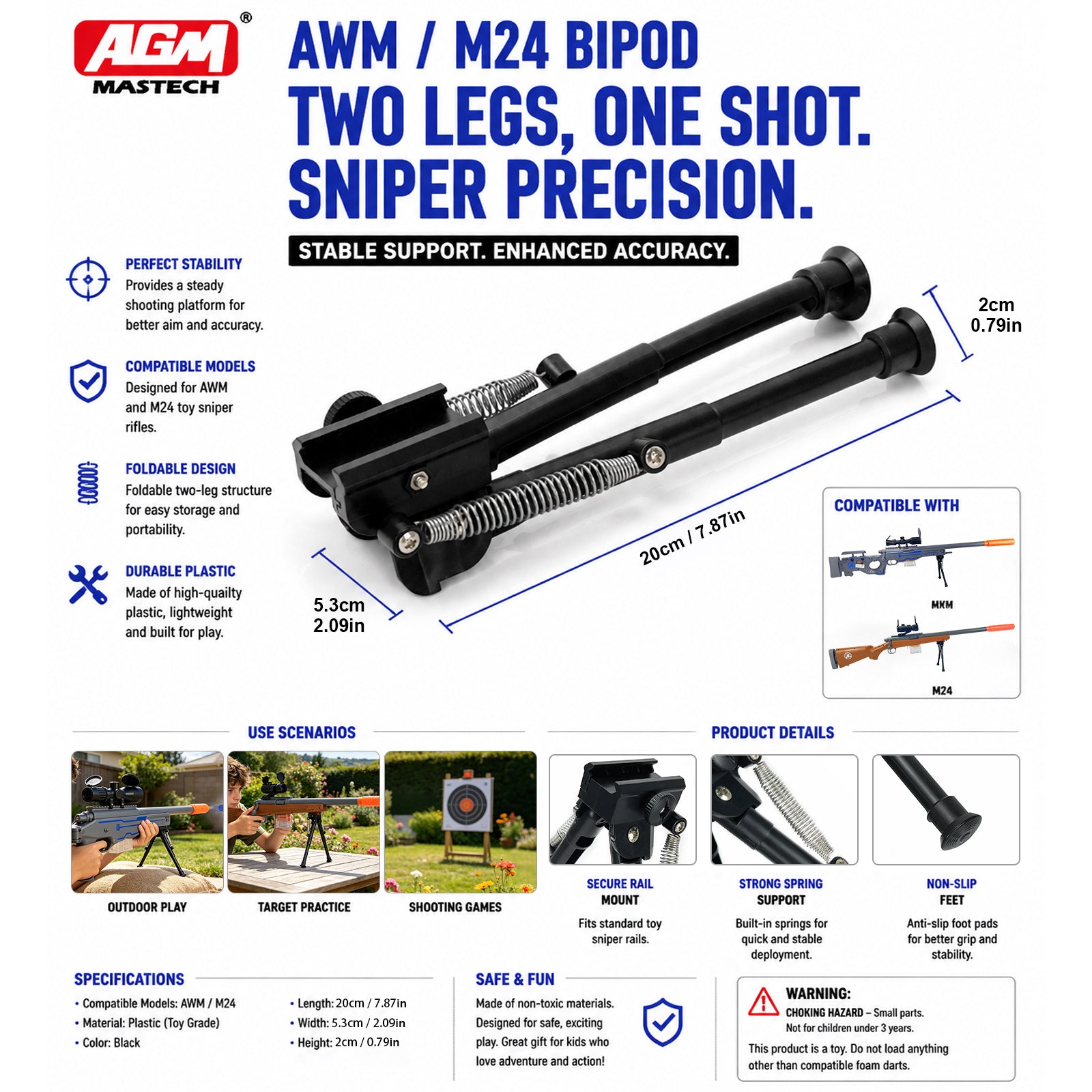 Tactical Bipod for Blasters – Adjustable Rail-Mount Support Stand Accessory