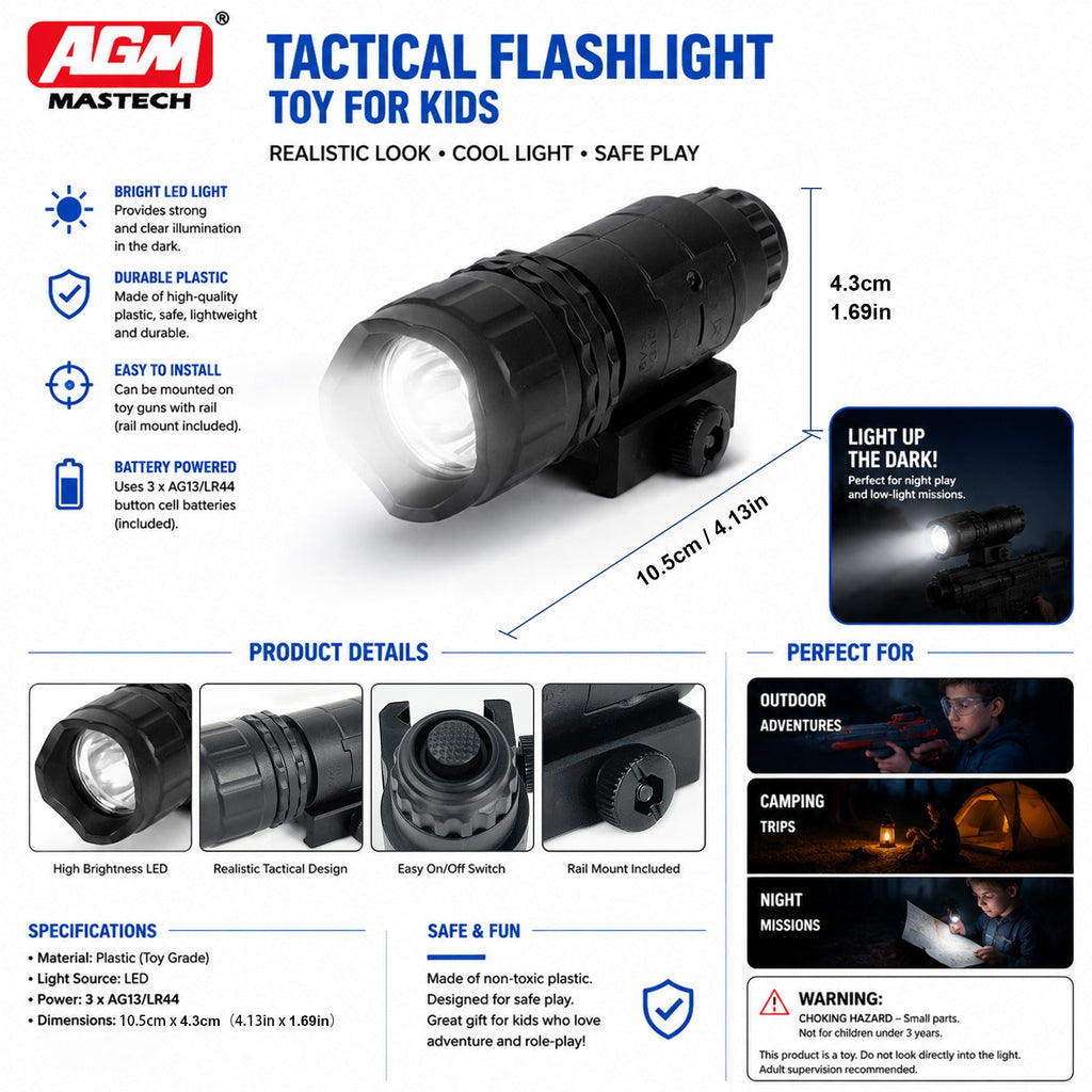 Tactical Flashlight – Rail-Mount Toy Blaster Accessory for Blasters