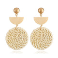 Rattan Earrings Organic Wooden Straw Weave