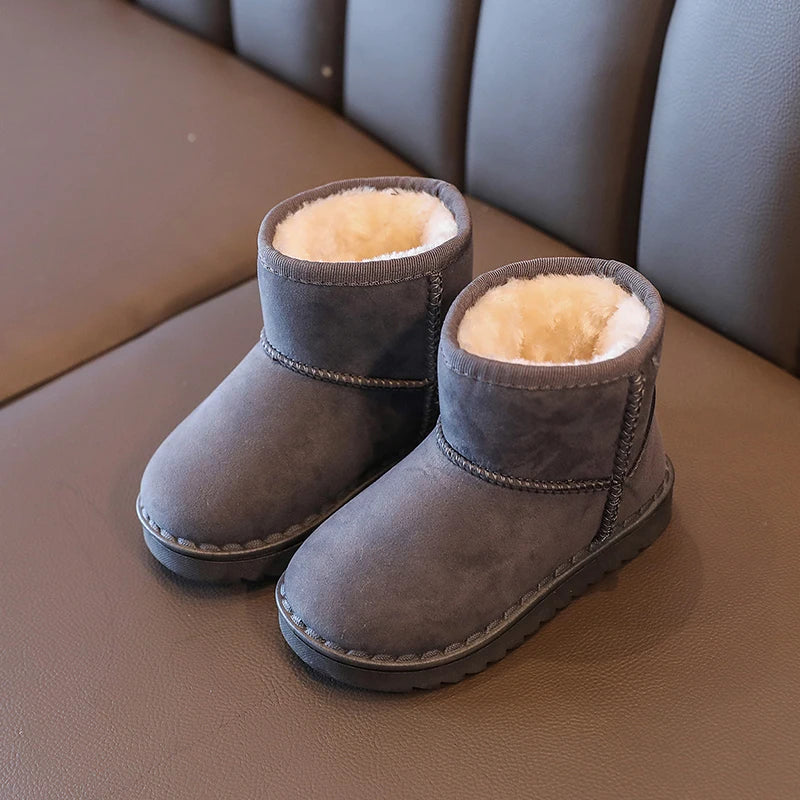 Kids Winter Snow Boots Faux Fur Lined Antislip Soft Sole Warm Short Shoes 4 Colors Gray Black Brown Pink Unisex Rubber Outsole