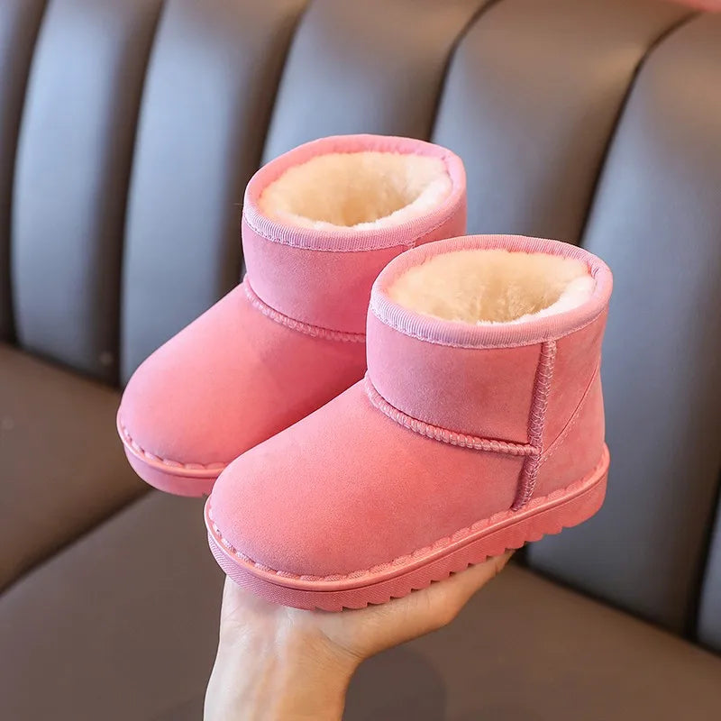 Kids Winter Snow Boots Faux Fur Lined Antislip Soft Sole Warm Short Shoes 4 Colors Gray Black Brown Pink Unisex Rubber Outsole