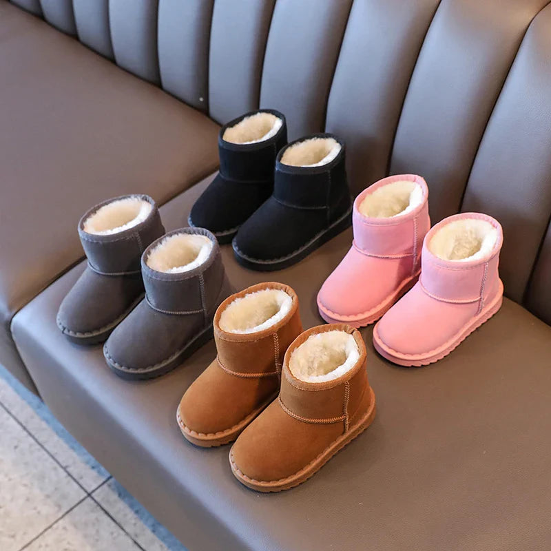 Kids Winter Snow Boots Faux Fur Lined Antislip Soft Sole Warm Short Shoes 4 Colors Gray Black Brown Pink Unisex Rubber Outsole