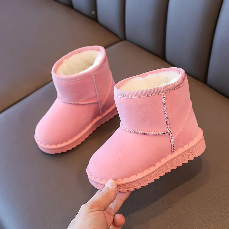 Kids Winter Snow Boots Faux Fur Lined Antislip Soft Sole Warm Short Shoes 4 Colors Gray Black Brown Pink Unisex Rubber Outsole
