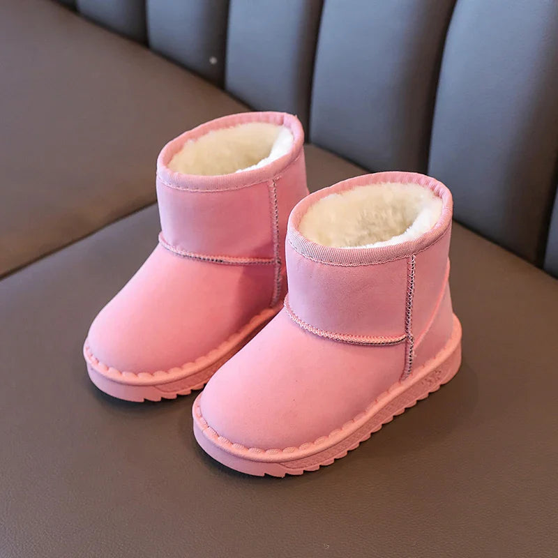 Kids Winter Snow Boots Faux Fur Lined Antislip Soft Sole Warm Short Shoes 4 Colors Gray Black Brown Pink Unisex Rubber Outsole