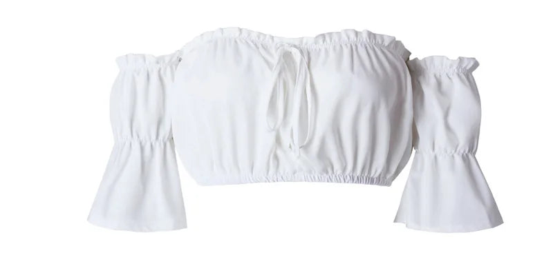 Women Crop Top – Summer Lantern Sleeve Strapless Ruched Beach Top