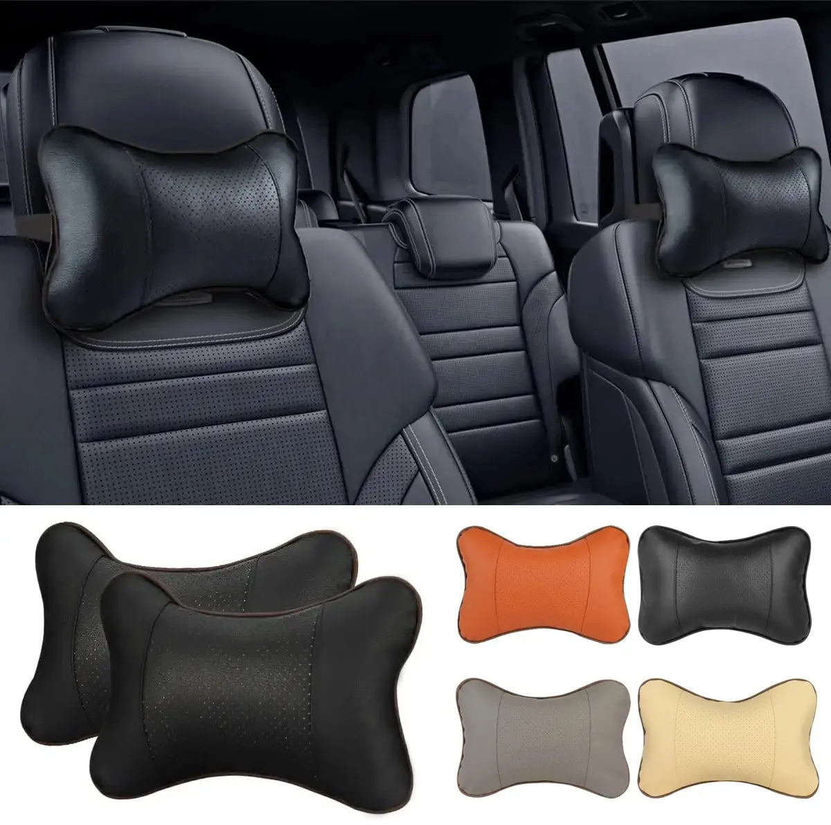 Car Neck Pillow – PU Leather Headrest Cushion for Comfort