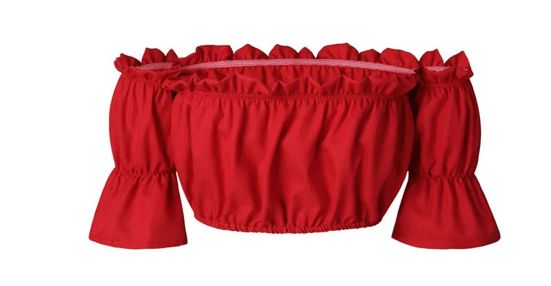 Women Crop Top – Summer Lantern Sleeve Strapless Ruched Beach Top