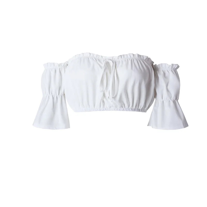 Women Crop Top – Summer Lantern Sleeve Strapless Ruched Beach Top