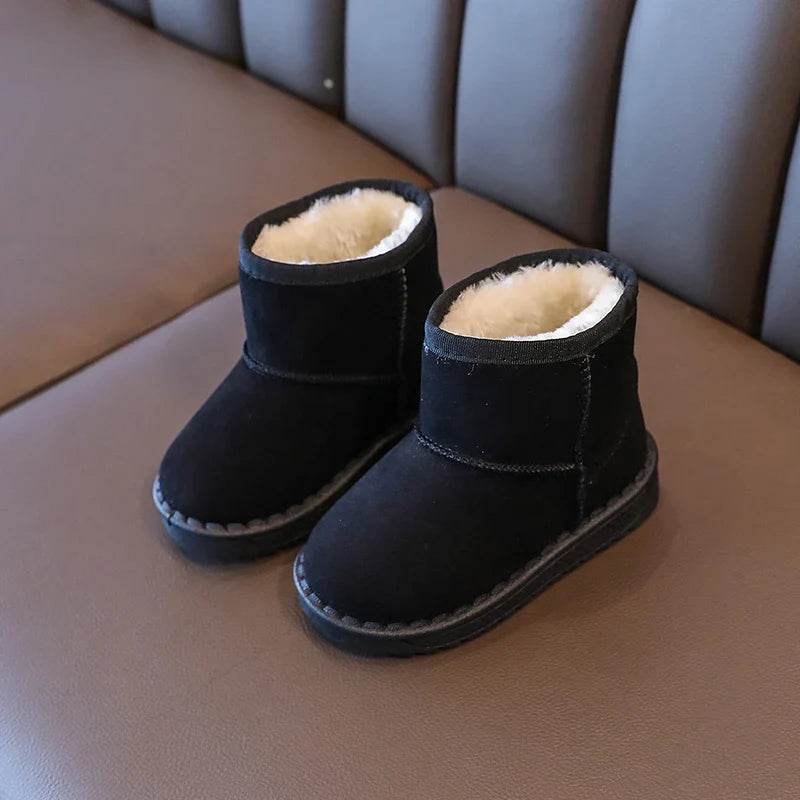 Kids Winter Snow Boots Faux Fur Lined Antislip Soft Sole Warm Short Shoes 4 Colors Gray Black Brown Pink Unisex Rubber Outsole