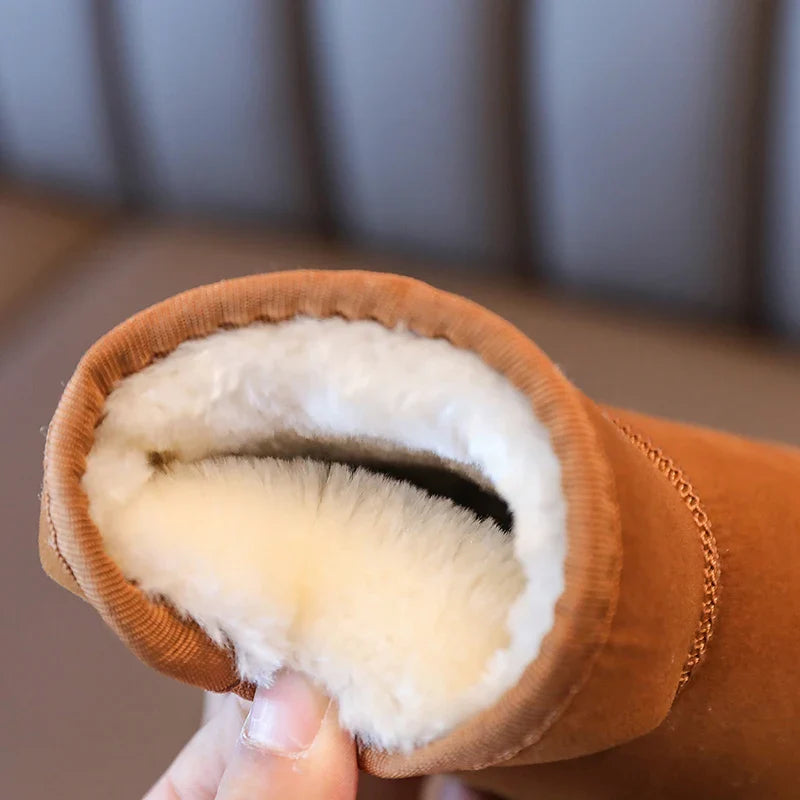 Kids Winter Snow Boots Faux Fur Lined Antislip Soft Sole Warm Short Shoes 4 Colors Gray Black Brown Pink Unisex Rubber Outsole