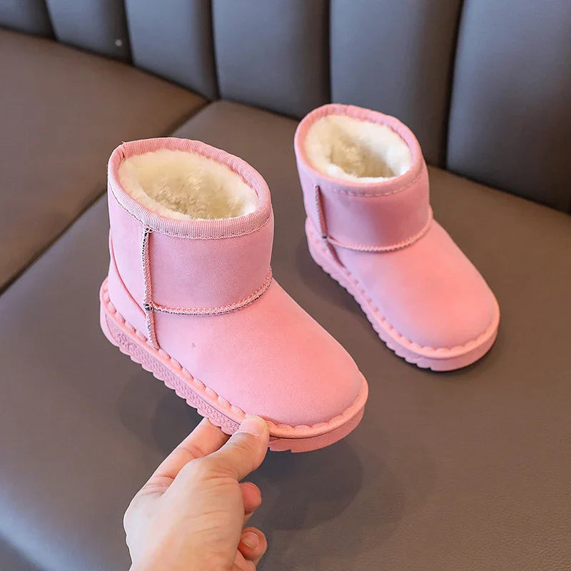 Kids Winter Snow Boots Faux Fur Lined Antislip Soft Sole Warm Short Shoes 4 Colors Gray Black Brown Pink Unisex Rubber Outsole