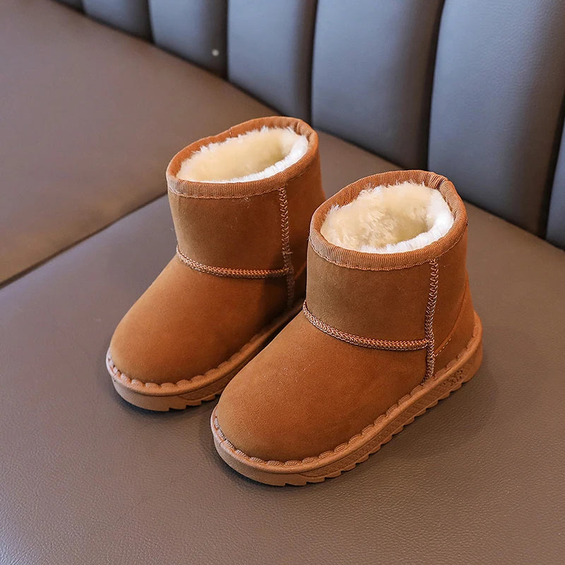 Kids Winter Snow Boots Faux Fur Lined Antislip Soft Sole Warm Short Shoes 4 Colors Gray Black Brown Pink Unisex Rubber Outsole