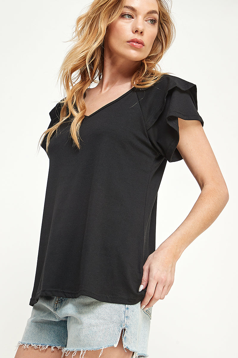 ST0191-1PC-KNIT DOUBLE RUFFLED SLEEVE TOP-$10  (Sample for Display)