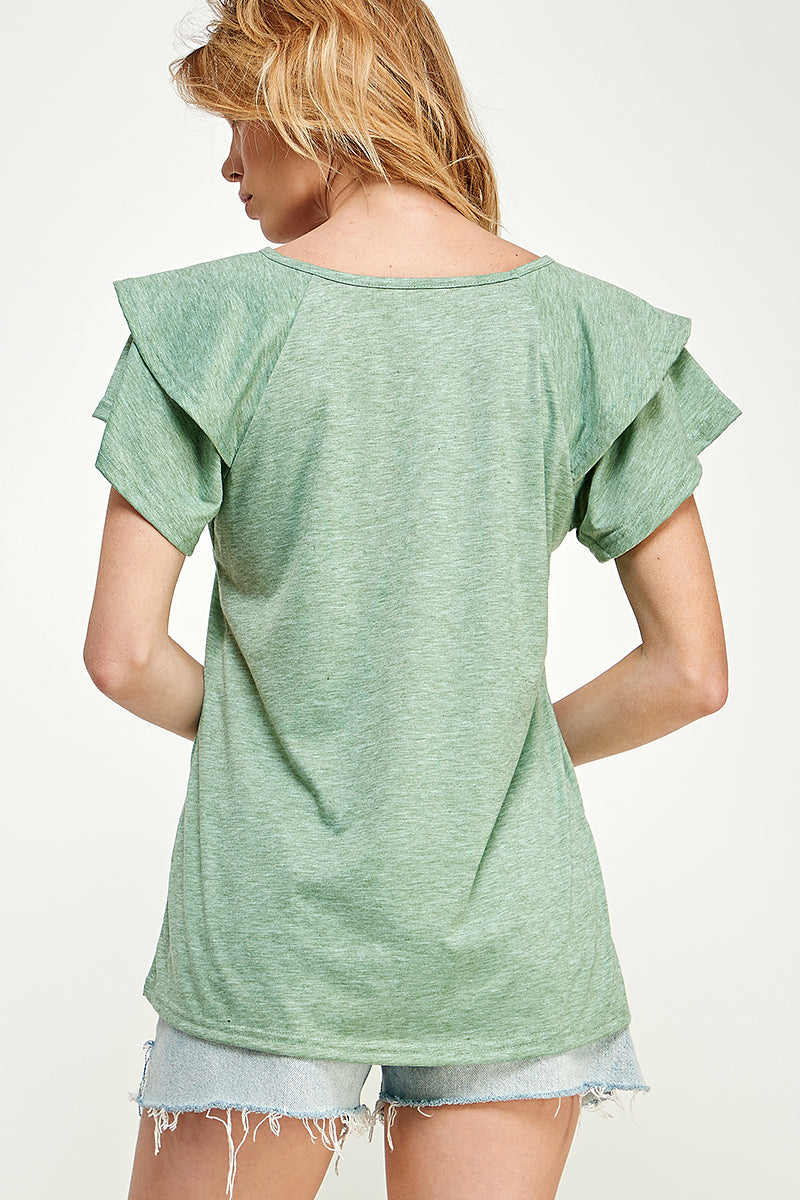 ST0191-1PC-KNIT DOUBLE RUFFLED SLEEVE TOP-$10  (Sample for Display)