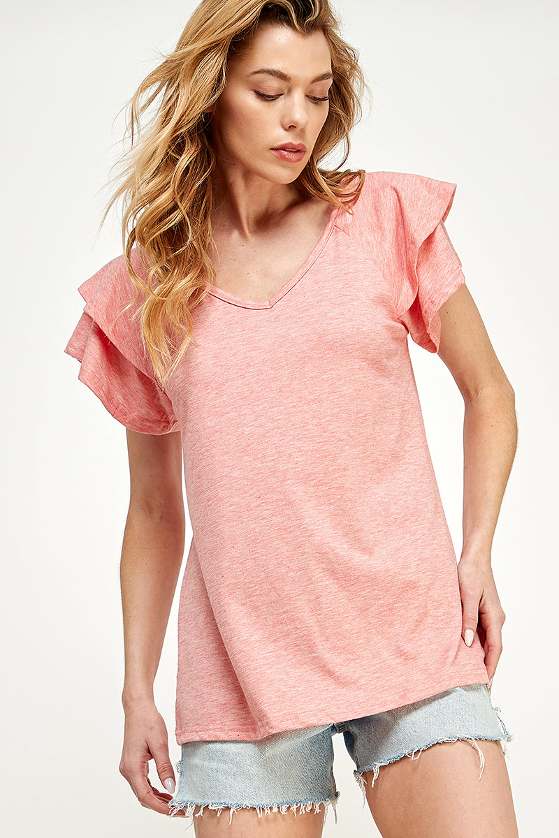 ST0191-1PC-KNIT DOUBLE RUFFLED SLEEVE TOP-$10  (Sample for Display)