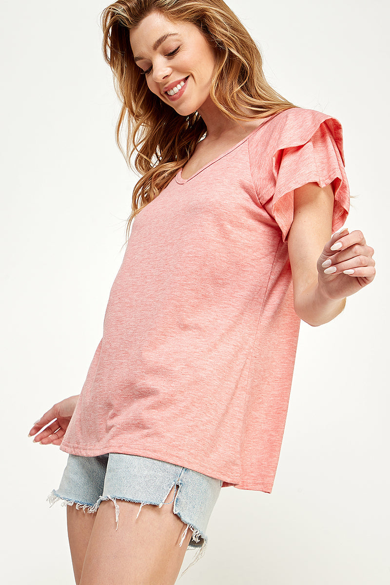 ST0191-1PC-KNIT DOUBLE RUFFLED SLEEVE TOP-$10  (Sample for Display)