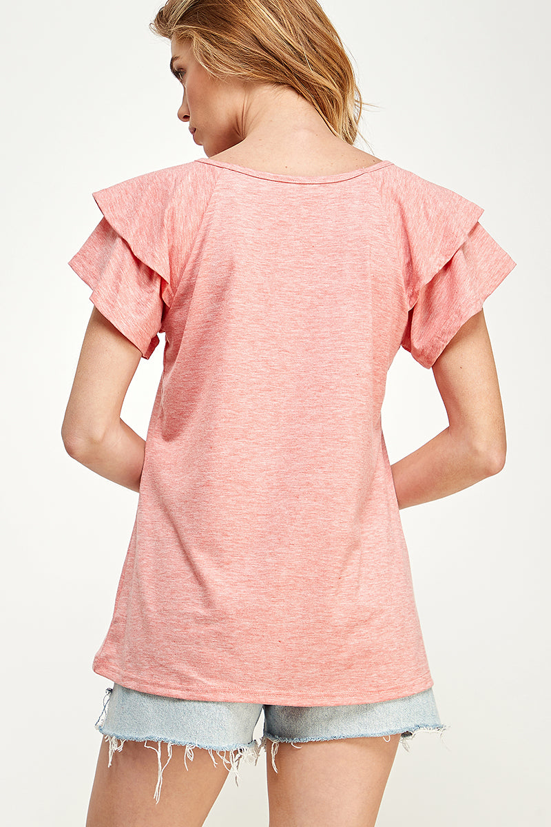 ST0191-1PC-KNIT DOUBLE RUFFLED SLEEVE TOP-$10  (Sample for Display)