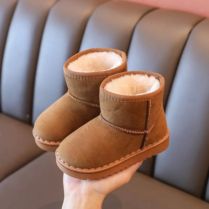 Kids Winter Snow Boots Faux Fur Lined Antislip Soft Sole Warm Short Shoes 4 Colors Gray Black Brown Pink Unisex Rubber Outsole