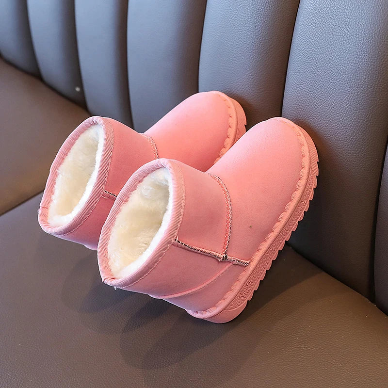 Kids Winter Snow Boots Faux Fur Lined Antislip Soft Sole Warm Short Shoes 4 Colors Gray Black Brown Pink Unisex Rubber Outsole