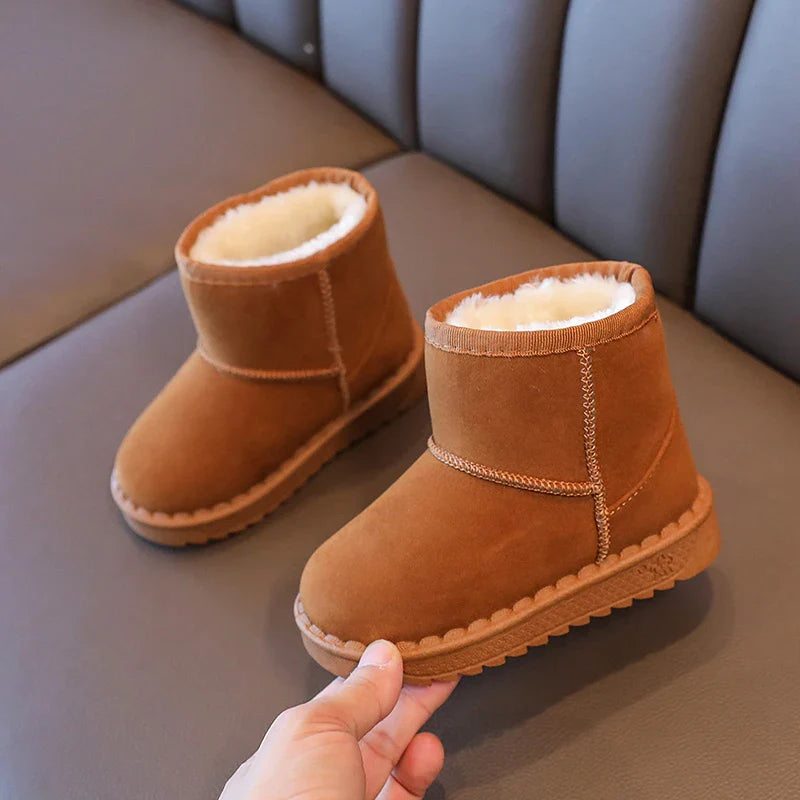 Kids Winter Snow Boots Faux Fur Lined Antislip Soft Sole Warm Short Shoes 4 Colors Gray Black Brown Pink Unisex Rubber Outsole