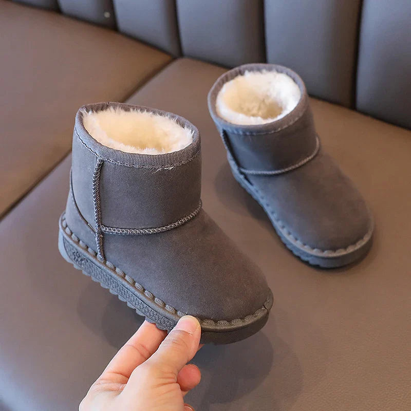 Kids Winter Snow Boots Faux Fur Lined Antislip Soft Sole Warm Short Shoes 4 Colors Gray Black Brown Pink Unisex Rubber Outsole