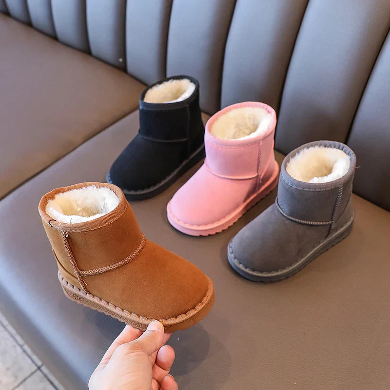 Kids Winter Snow Boots Faux Fur Lined Antislip Soft Sole Warm Short Shoes 4 Colors Gray Black Brown Pink Unisex Rubber Outsole
