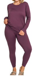 BRUSHED DTY MICROFIBER ROUND NECK TOP AND LEGGINGS SET