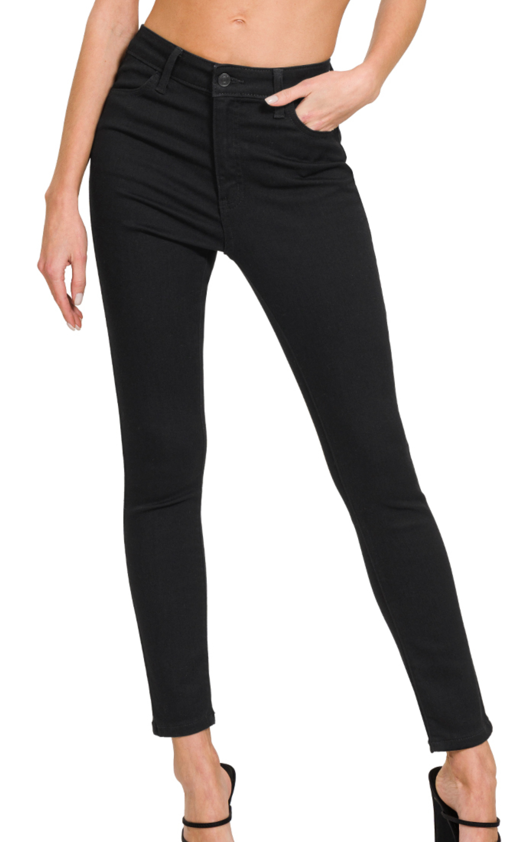 HIGH WAIST SKINNY JEGGING JEANS - BLACK