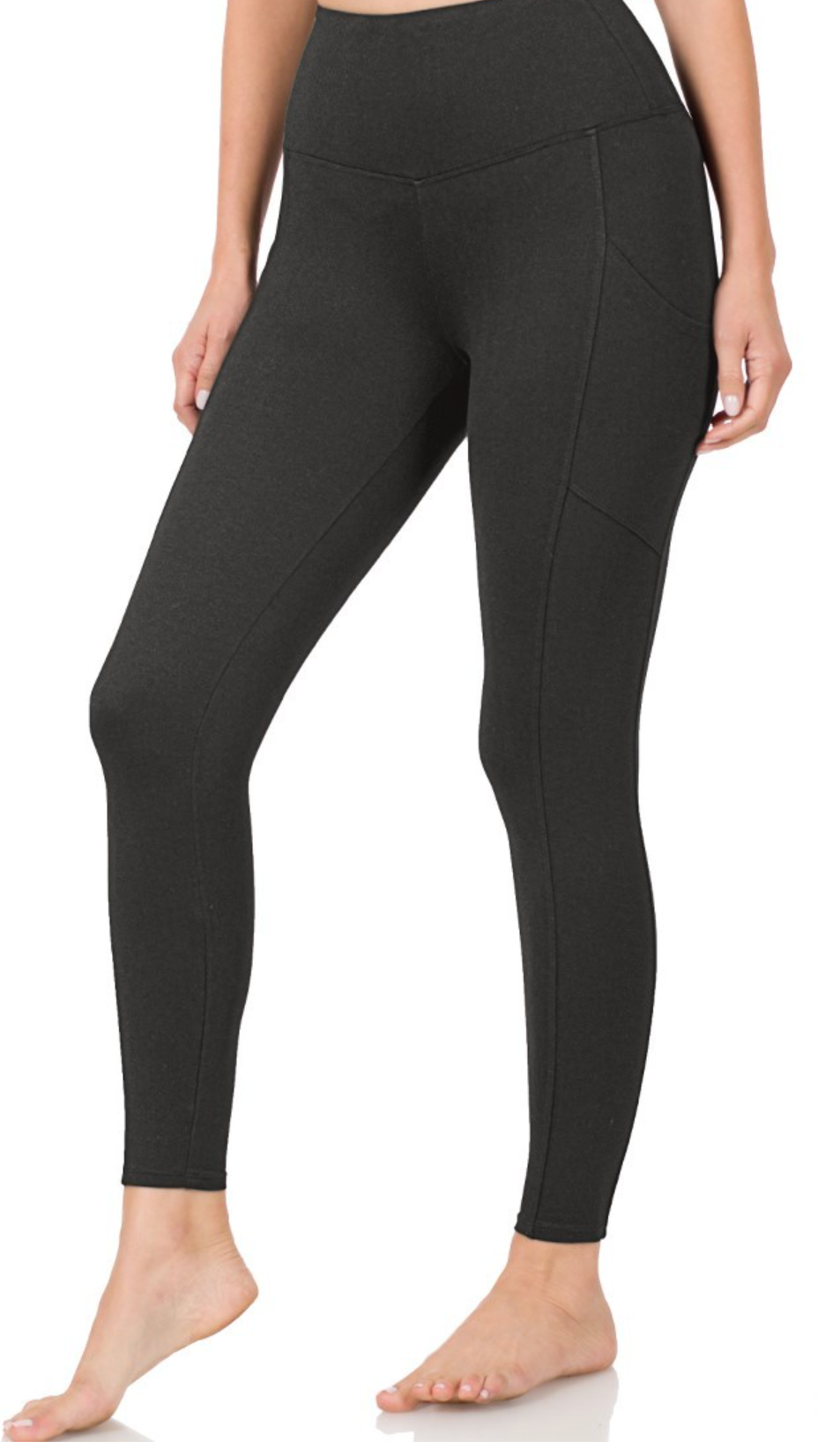 SOLID COLOR BRUSHED DTY FULL LENGTH LEGGINGS WITH POCKETS
